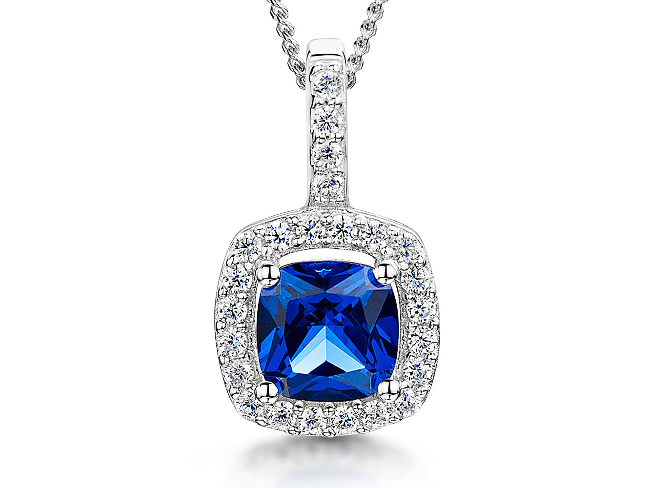 Sterling Silver Halo Cushion Cut Pendant