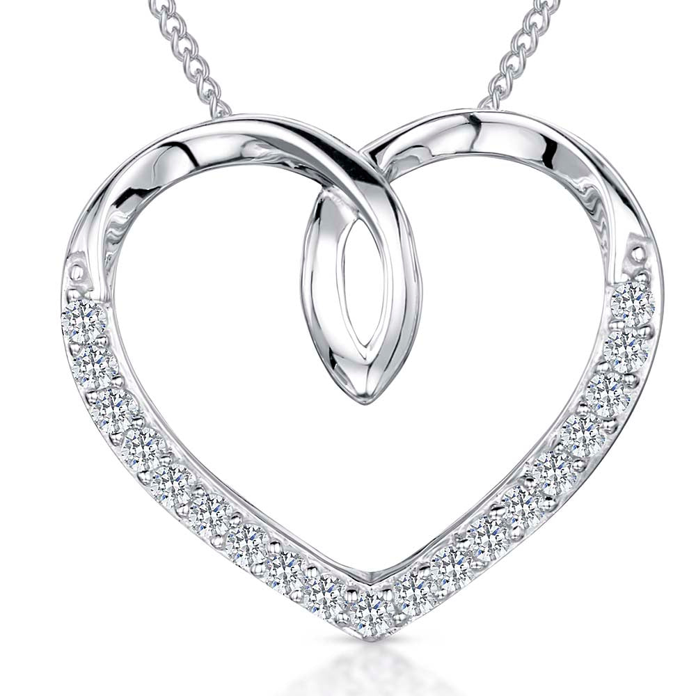 Sterling Silver Half Set Twist Heart Pendant