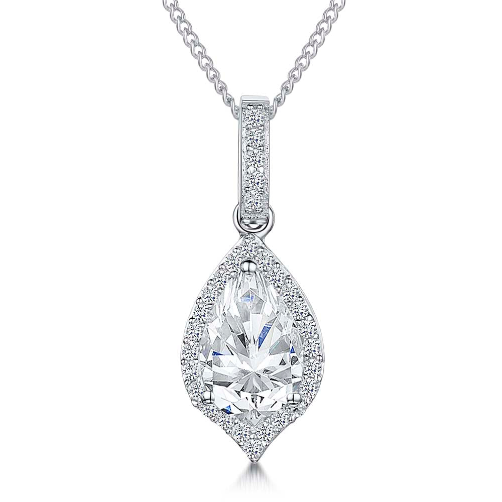 Sterling Silver Halo Pear Pendant