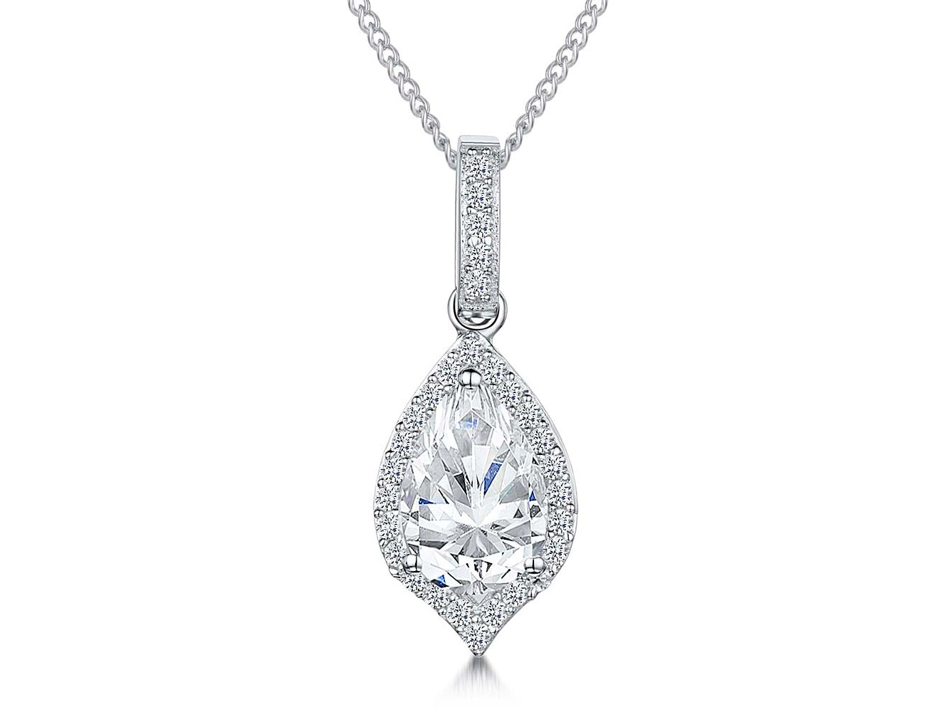 Sterling Silver Halo Pear Pendant