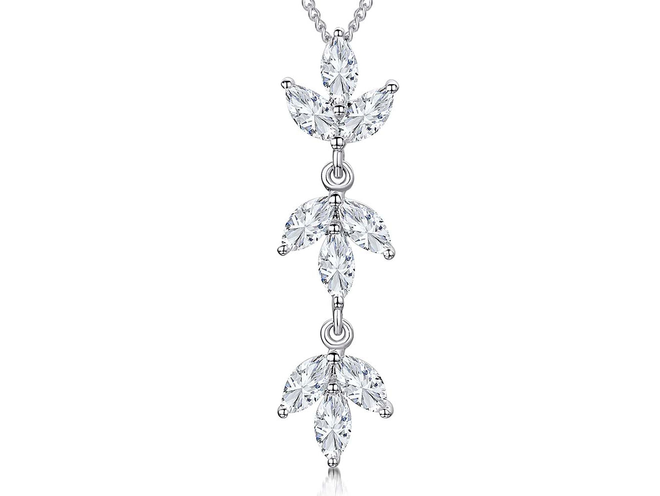 Sterling Silver Cubic Zirconia Set Marquise Petal Pendant