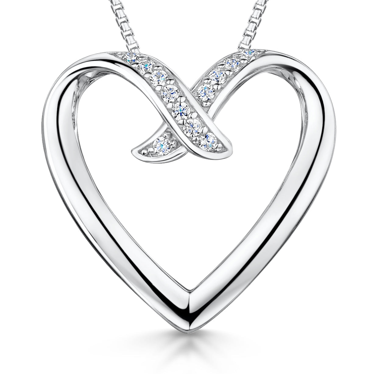 Sterling Silver Overlapping Heart Pendant With Cubic Zirconias