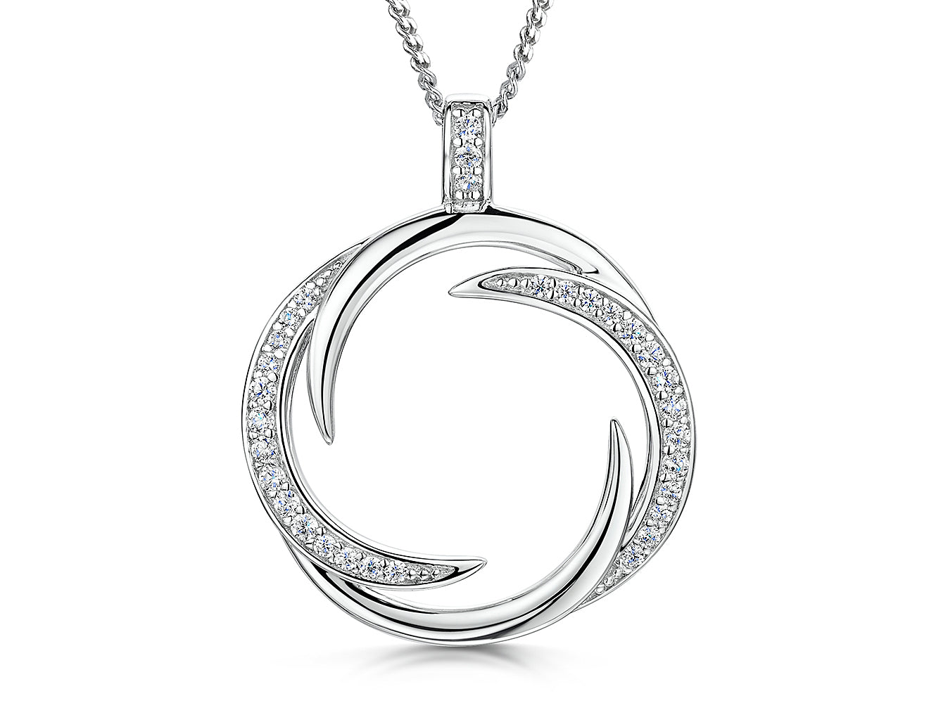 Sterling Silver Cubic Zirconia Overlapping Curl Pendant