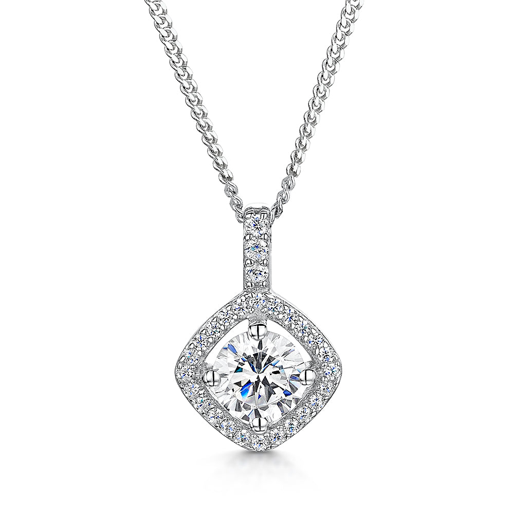 Sterling Silver Offset Halo Pendant