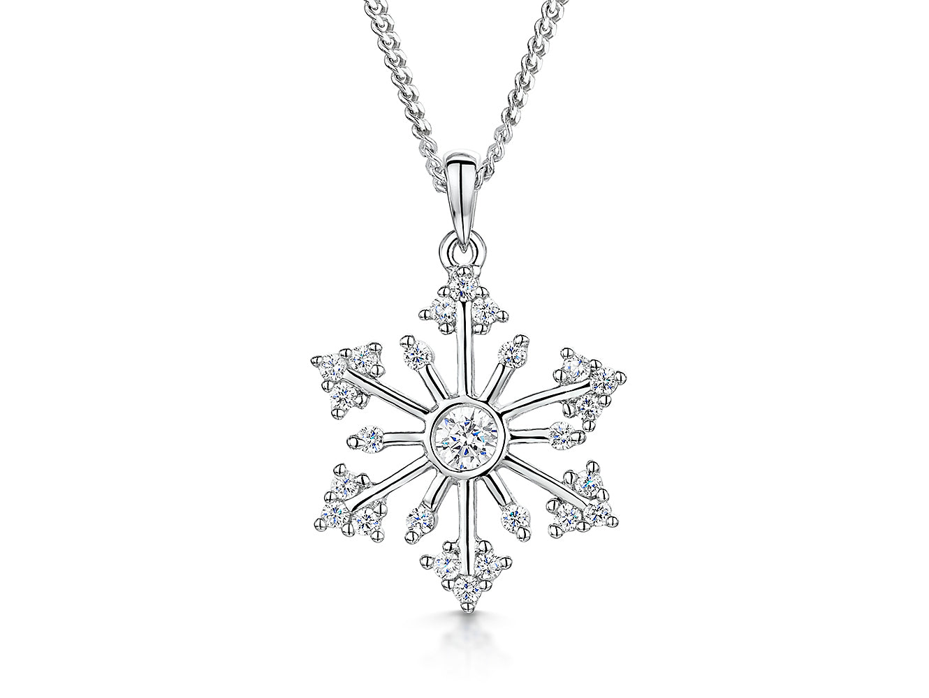 Sterling Silver Cubic Zirconia Snowflake Round Pendant