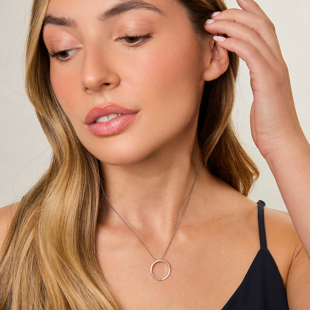 Sterling Silver Half Polished Open Circle Pendant