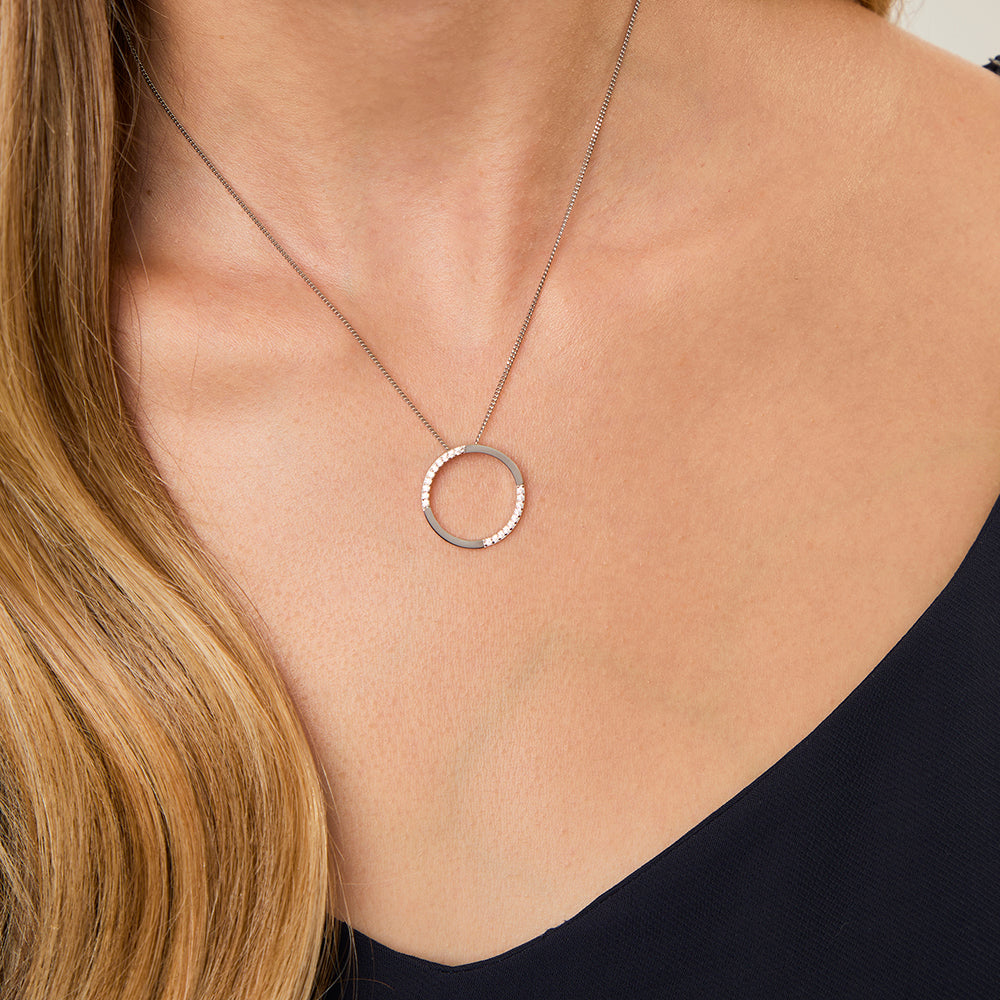 Sterling Silver Half Polished Open Circle Pendant