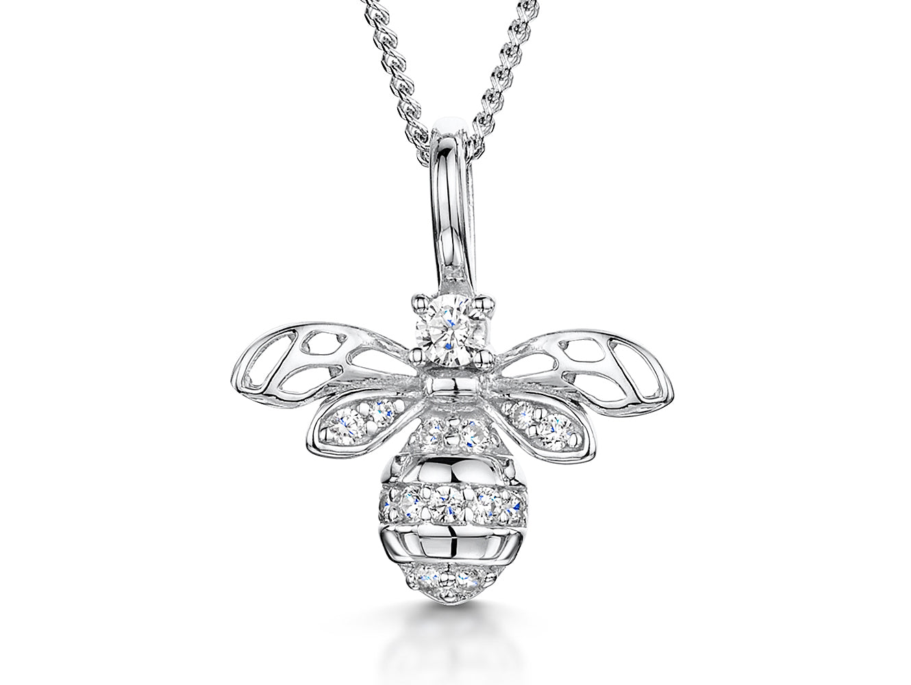 Sterling Silver Cubic Zirconia Small Bumble Bee Necklace