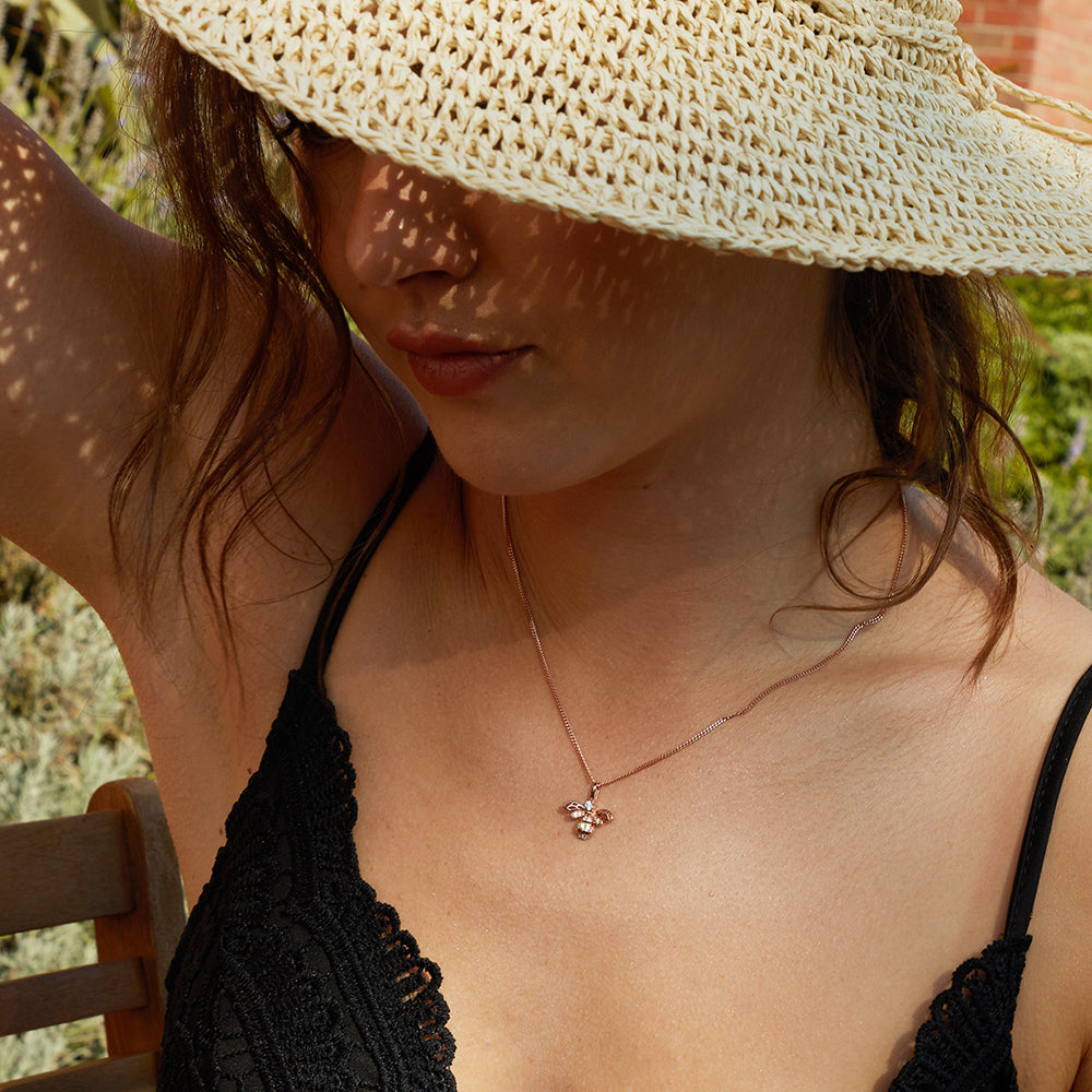 18ct Rose Gold Vermeil Bee Necklace With Cubic Zirconia