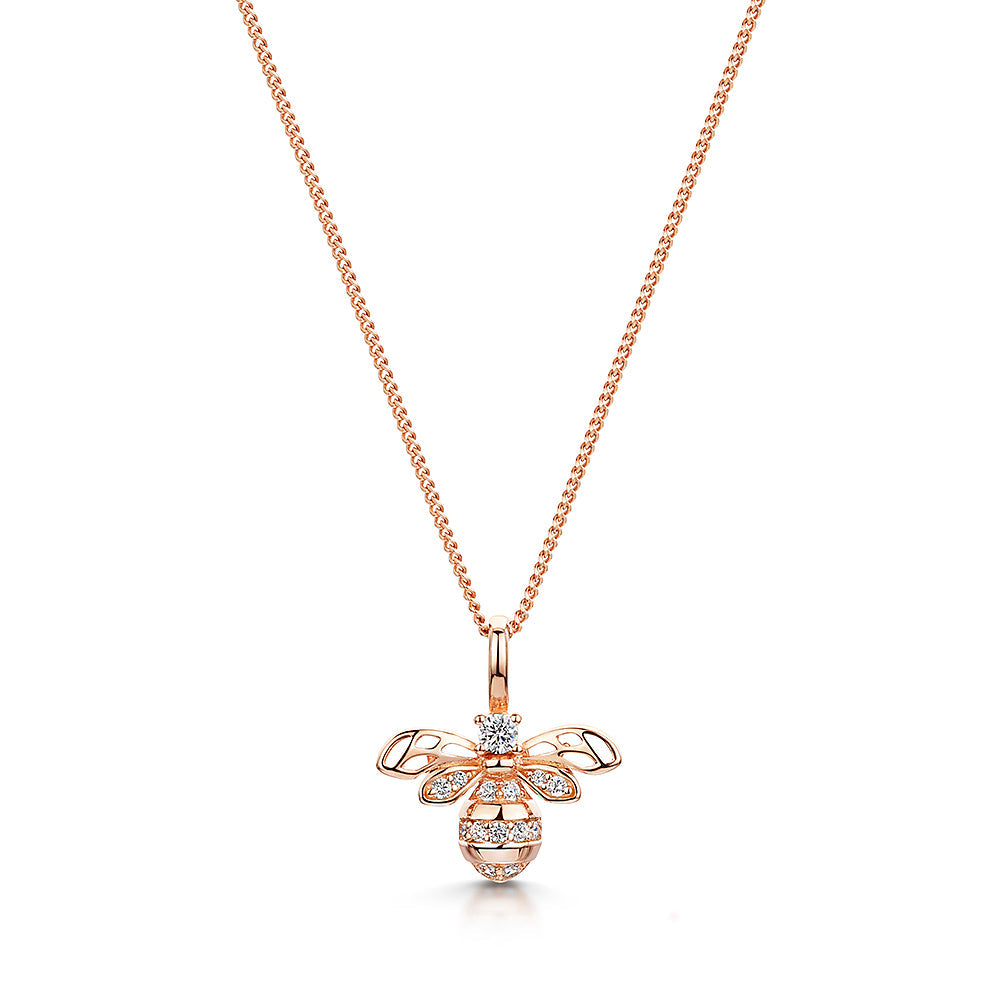 18ct Rose Gold Vermeil Bee Necklace With Cubic Zirconia