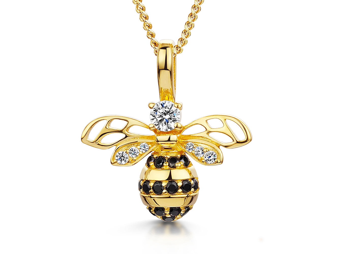 18ct Gold Vermeil Large Cubic Zirconia Bumble Bee Necklace