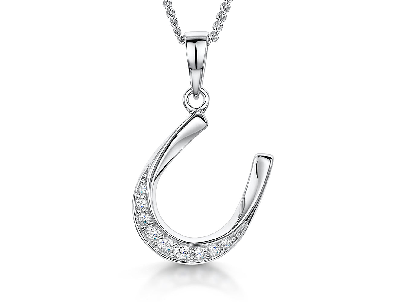 Sterling Silver Horseshoe Necklace - Pave Cubic Zirconia