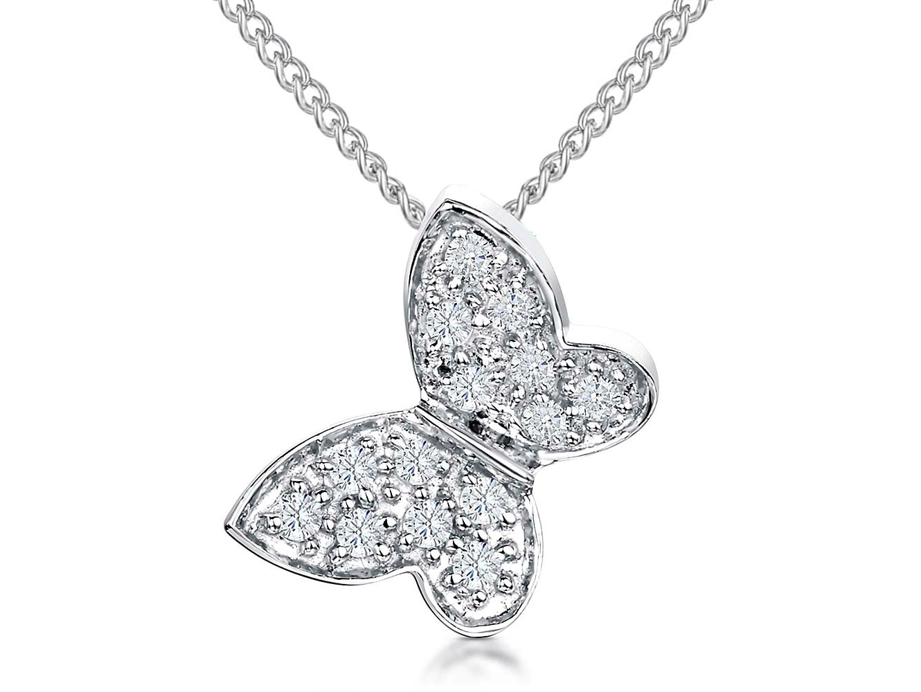 Solid 925 Sterling Silver Pavé Butterfly Pendant Necklace | Cubic Zirconia