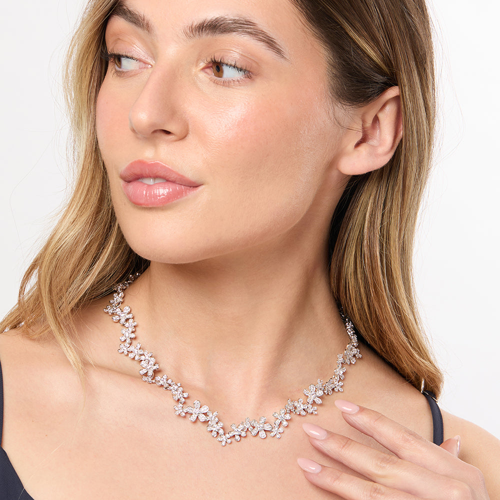 Sterling Silver Pave Cubic Zirconia Flower Necklace