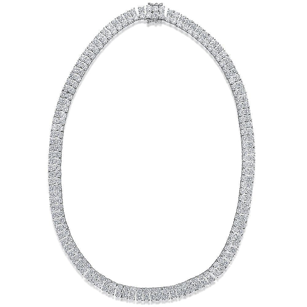 Sterling Silver Double Row Hinged Tennis Necklace