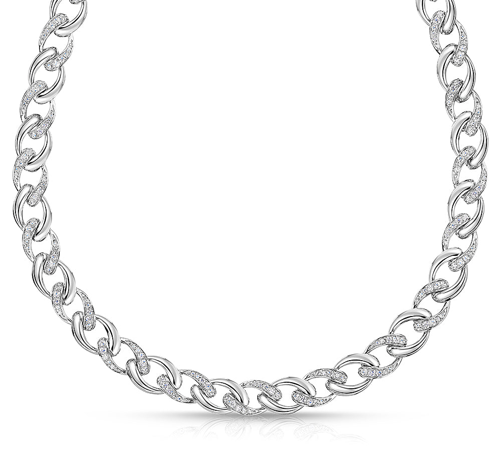 Sterling Silver Cubic Zirconia Chain Link Full Necklace