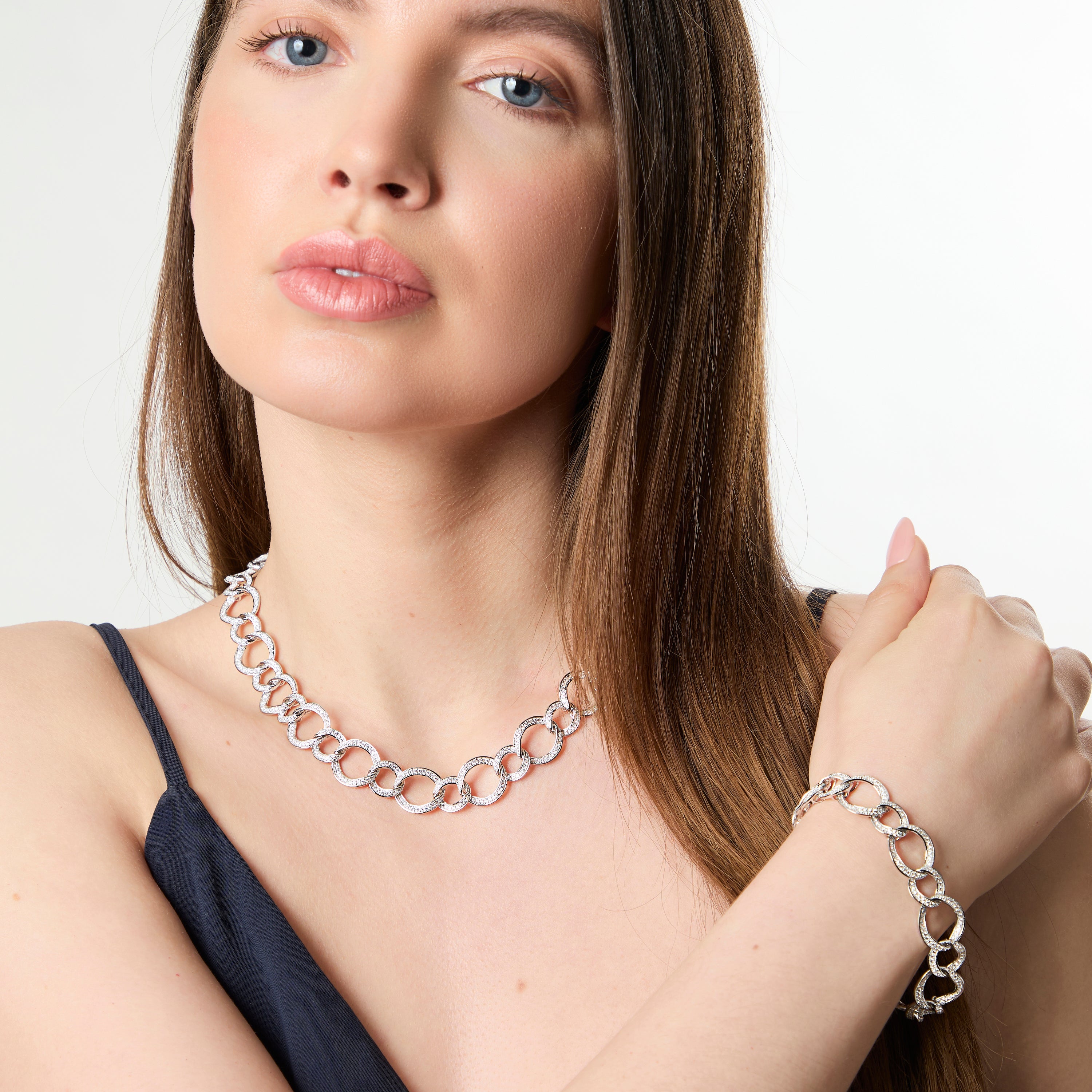 Sterling Silver Full Link Cubic Zirconia Necklace