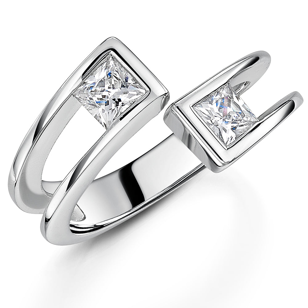 Sterling Silver Ring With Princess Cut Cubic Zirconias In A Squared Setting
