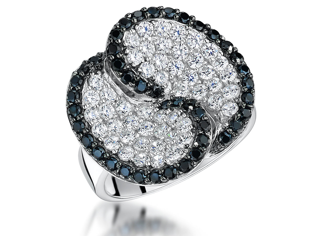 Sterling Silver Black and White Zirconias Pave Set Ring