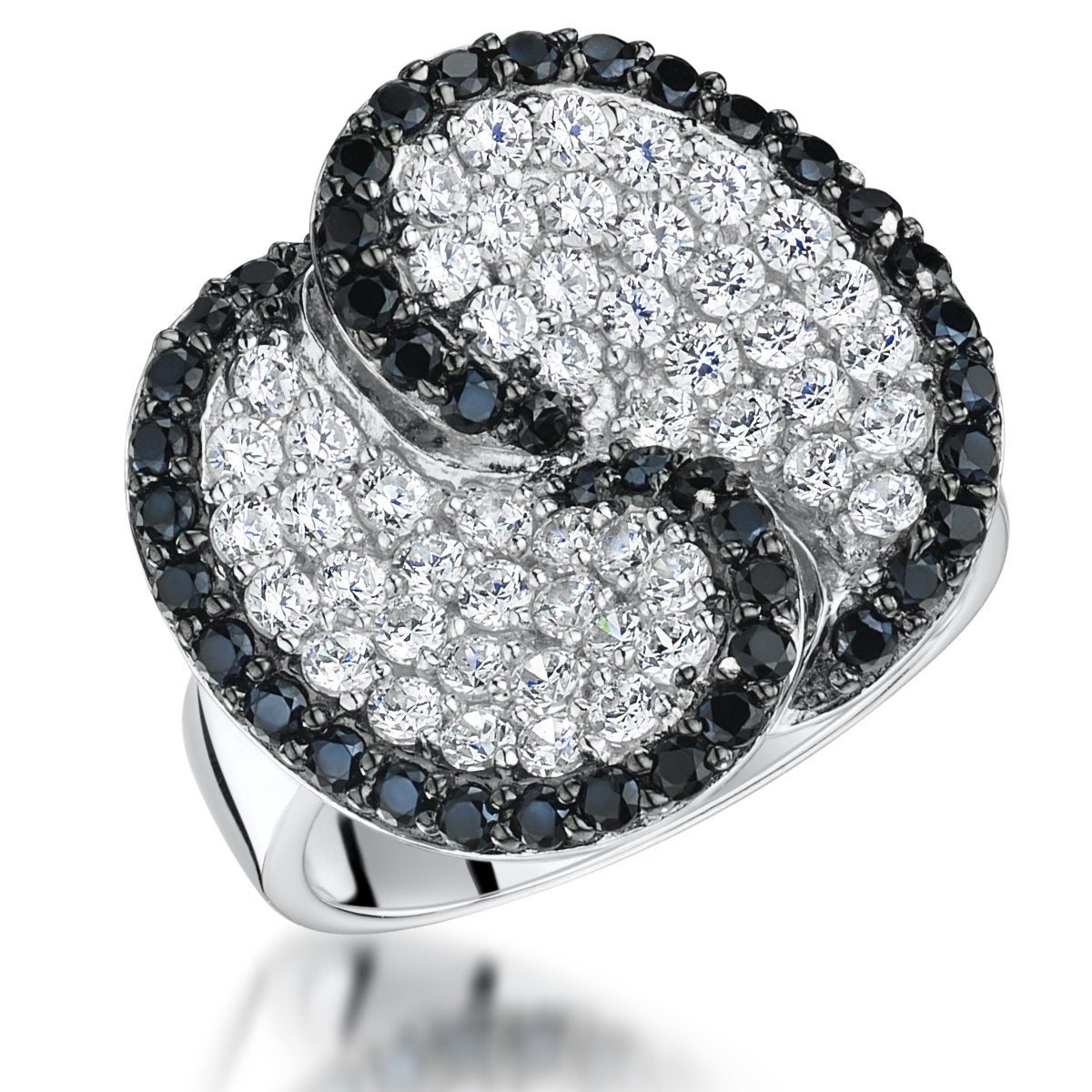 Sterling Silver Black and White Zirconias Pave Set Ring