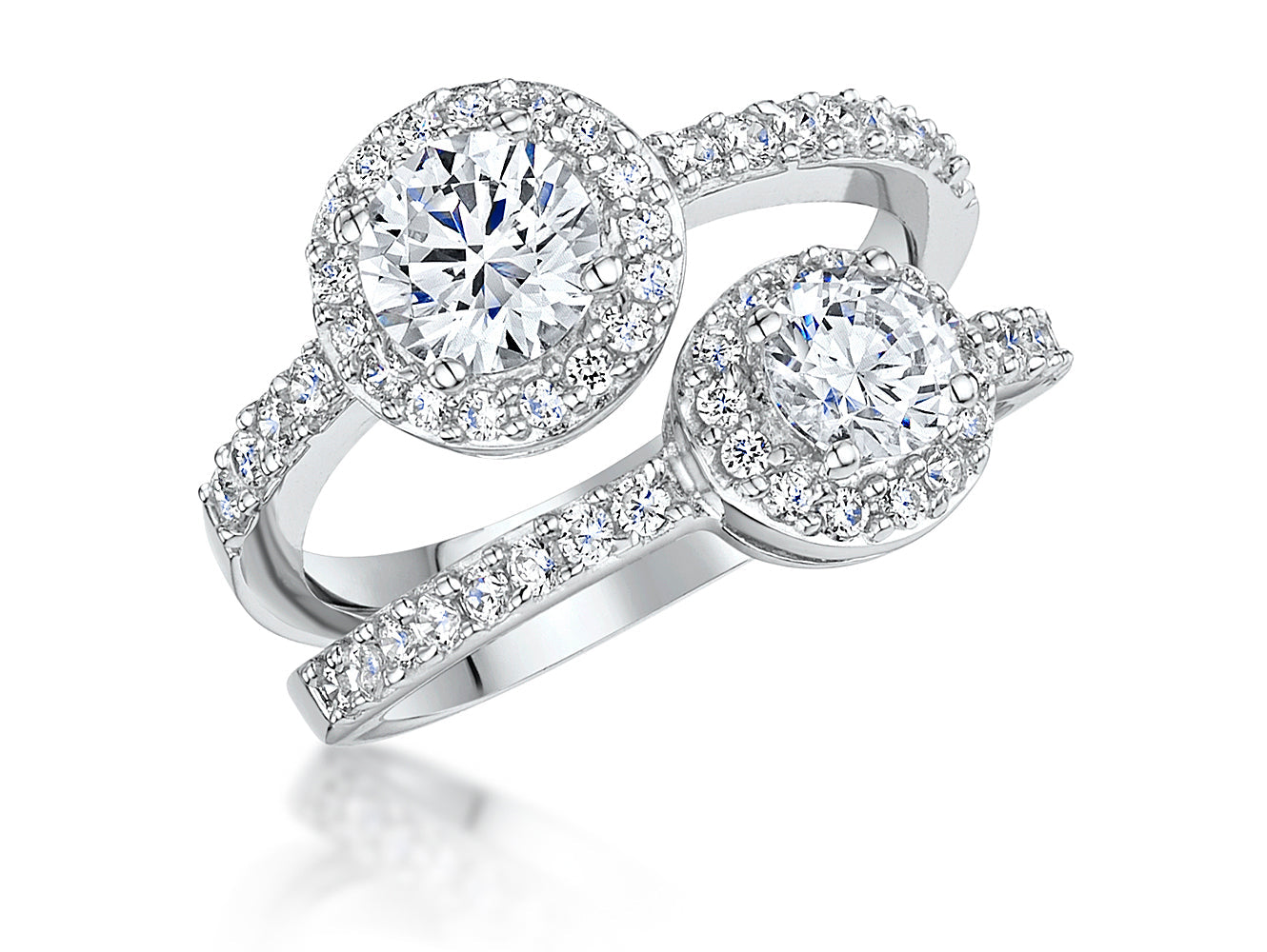 Sterling Silver Double Halo Ring Set With Cubic Zirconia