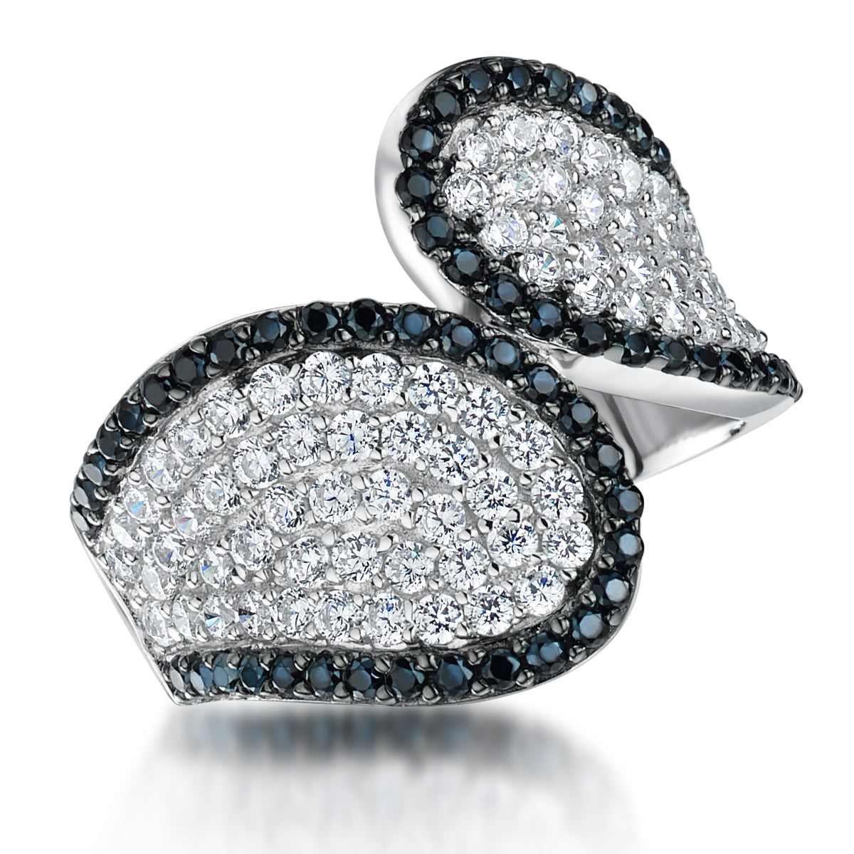 Sterling Silver Black White Cubic Zirconia Ring