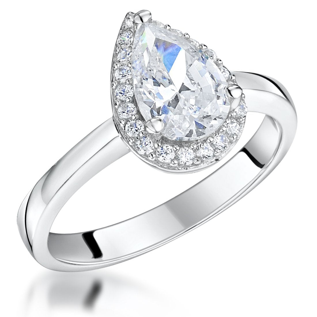 Sterling Silver Cubic Zirconia 2 Carat Pear Cut Halo Ring