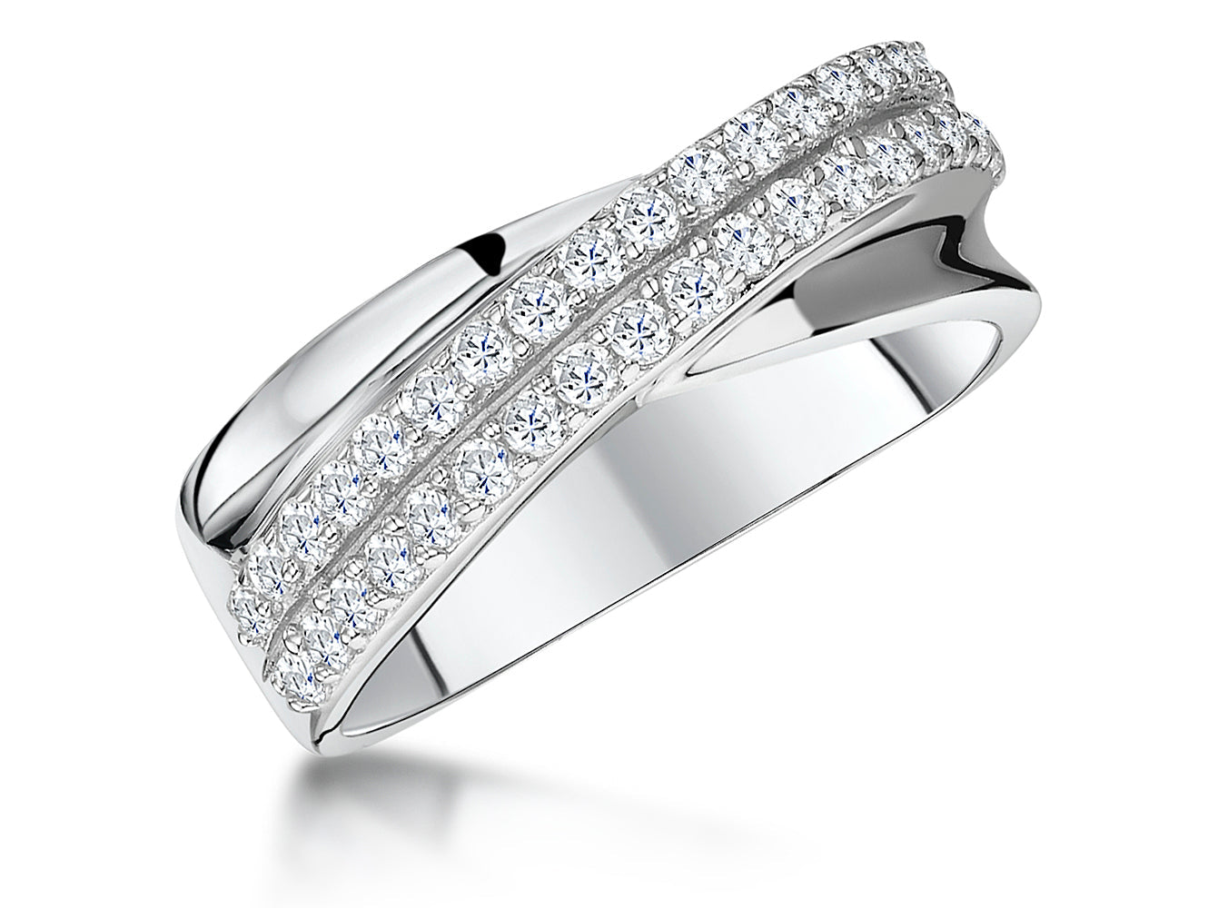 Sterling Silver Twisted Band Ring Set With Cubic Zirconia Stones