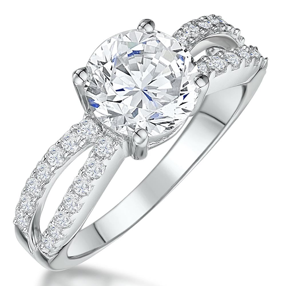 Sterling Silver Double Split Shoulder Cubic Zirconia Ring
