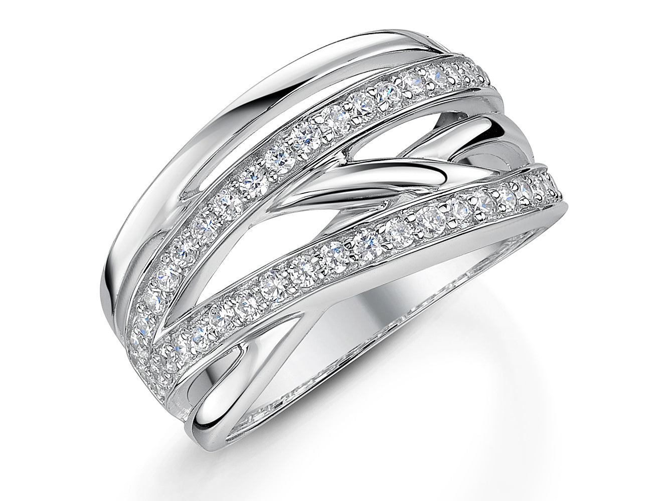Sterling Silver Woven Silver Zirconia Ring