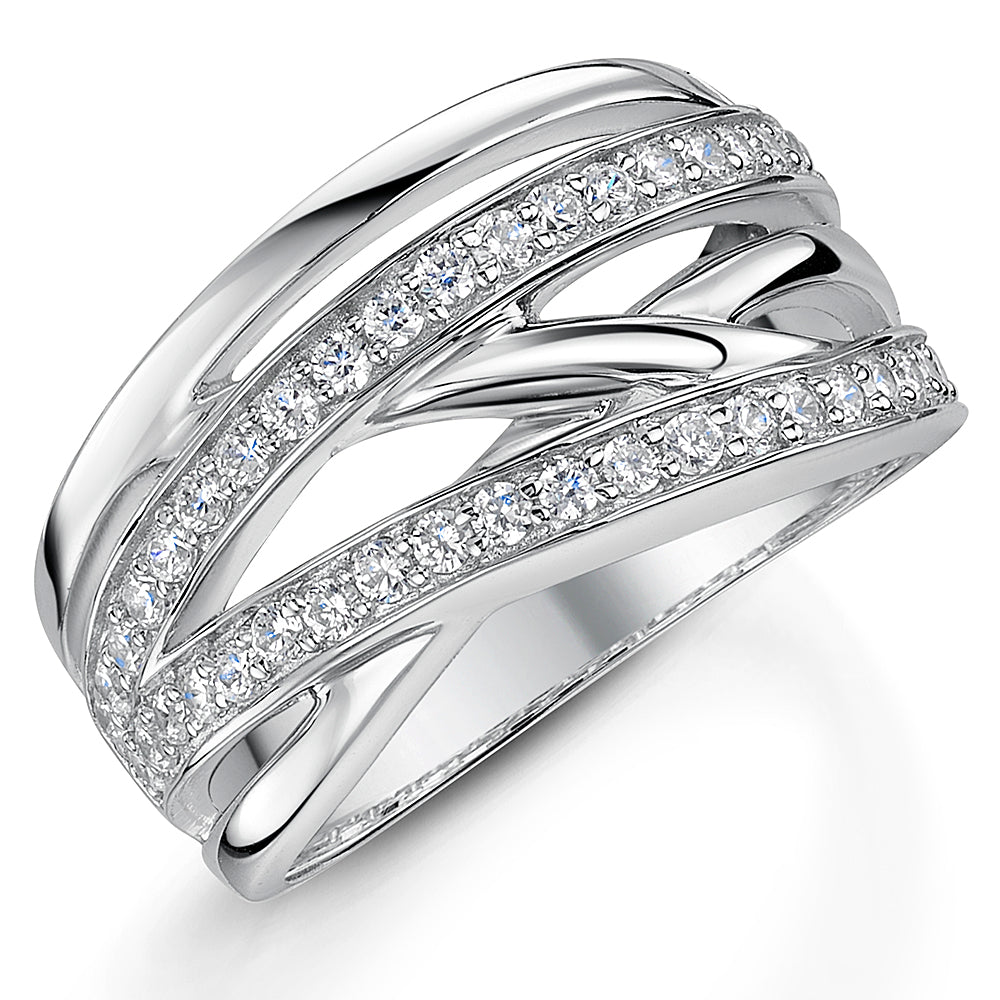 Sterling Silver Woven Silver Zirconia Ring