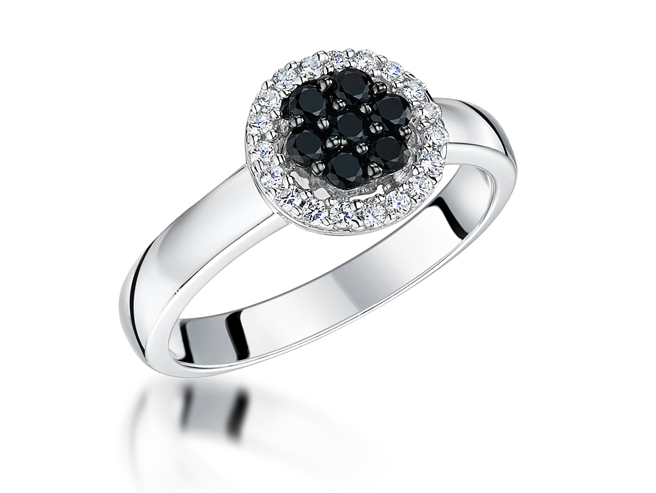 Sterling Silver Black Cubic Zirconia Halo Ring