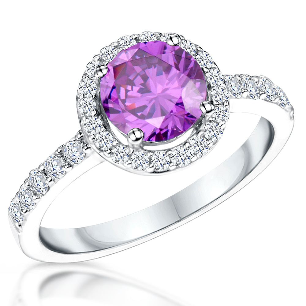 Sterling Silver Amethyst Cubic Zirconia Halo Ring