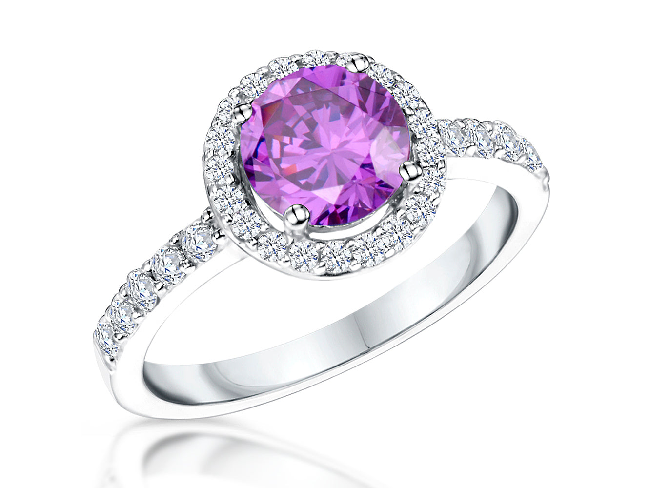 Sterling Silver Amethyst Cubic Zirconia Halo Ring