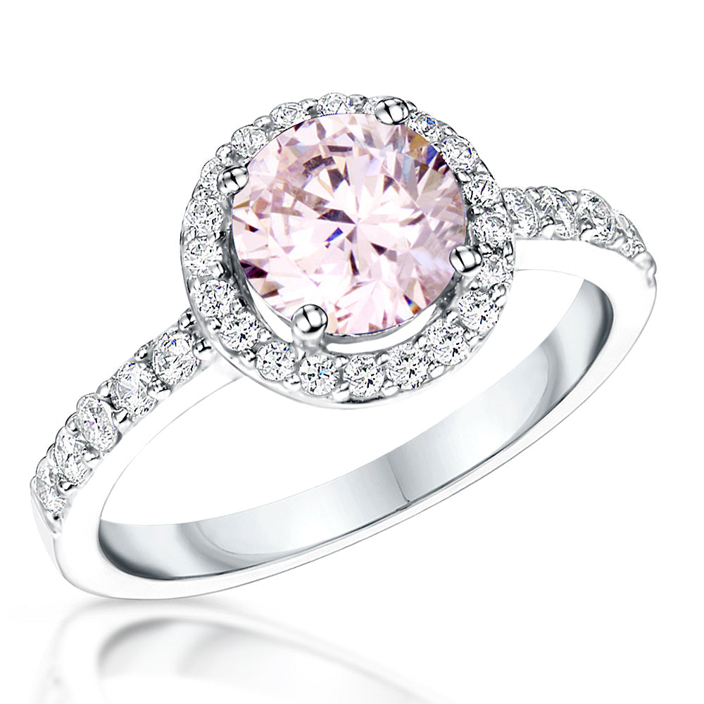 Sterling Silver Light Pink Cubic Zirconia Halo Ring