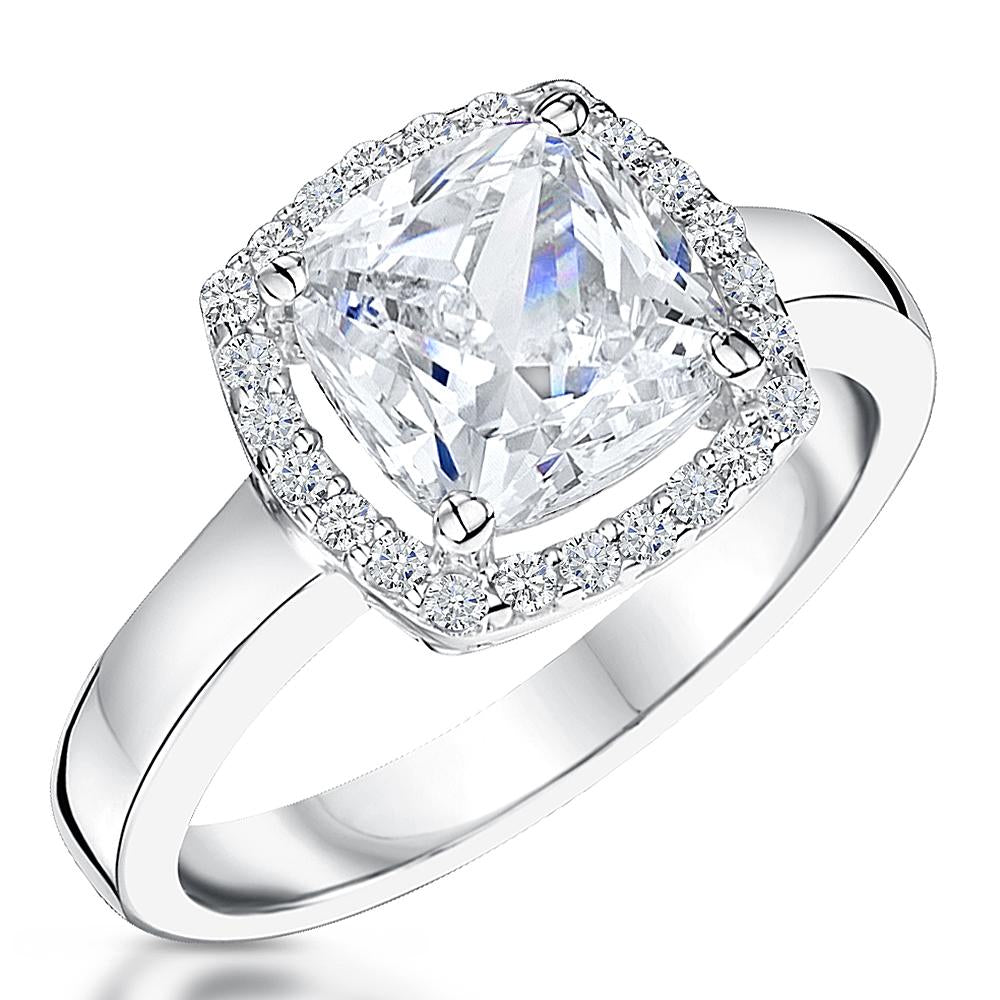 Sterling Silver 3 Carat Halo Cushion Cut White Zirconia Ring