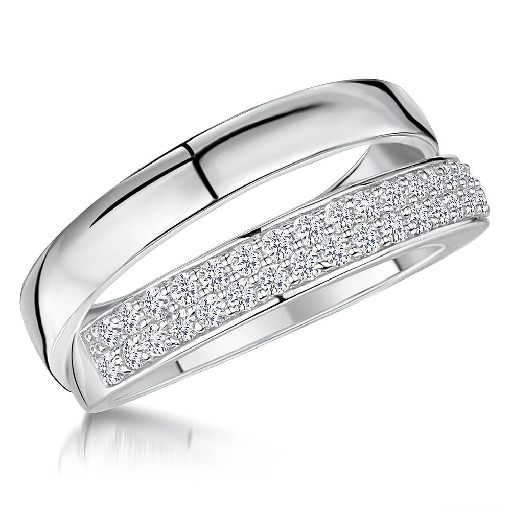 Sterling Silver Half Pave Set Band Ring