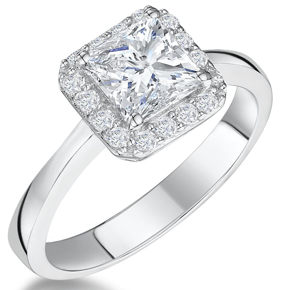 Sterling Silver Square Cut 1.25ct Halo Cubic Zirconia Ring