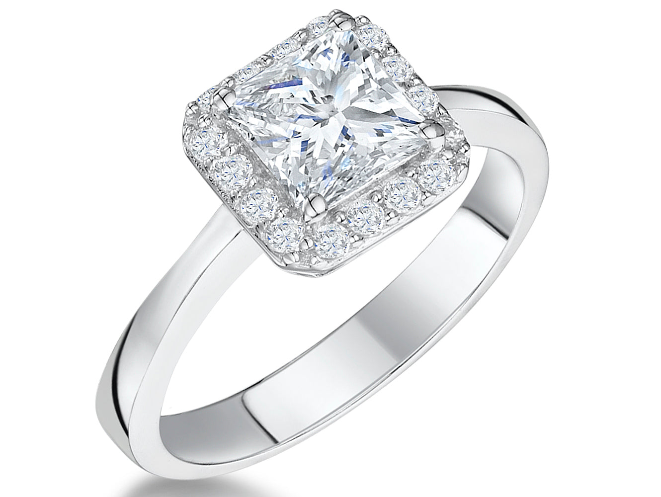 Sterling Silver Square Cut 1.25ct Halo Cubic Zirconia Ring