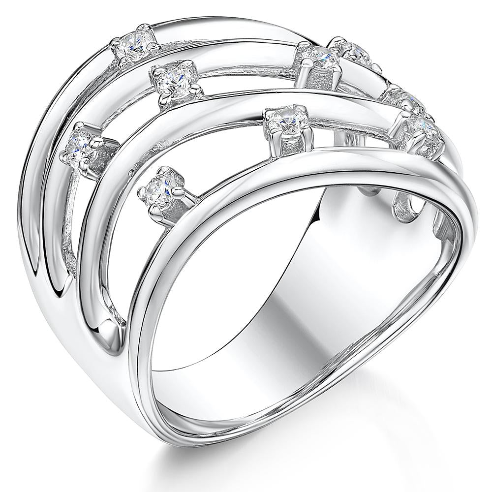 Sterling Silver Cubic Zirconia Stranded Ring