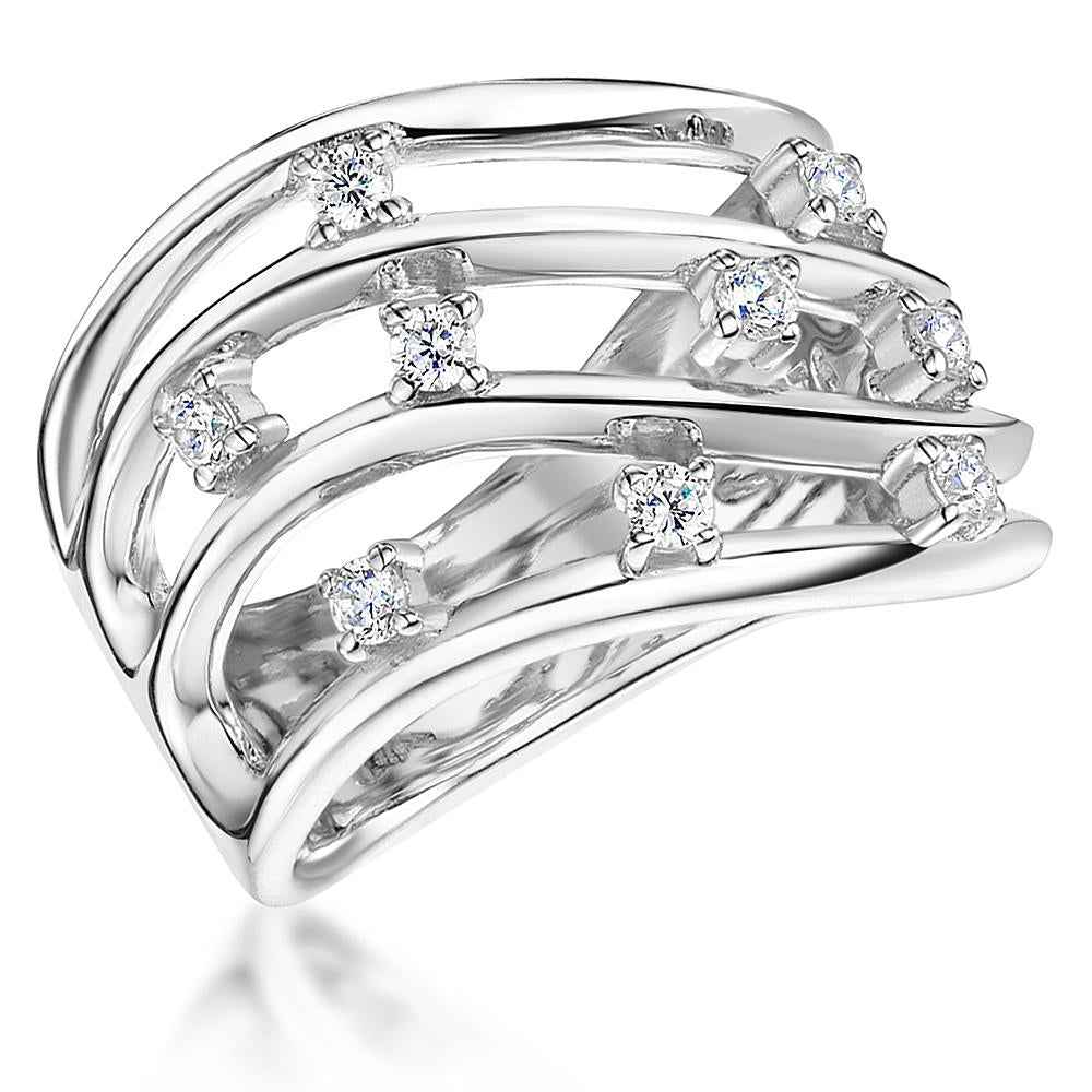 Sterling Silver Cubic Zirconia Stranded Ring