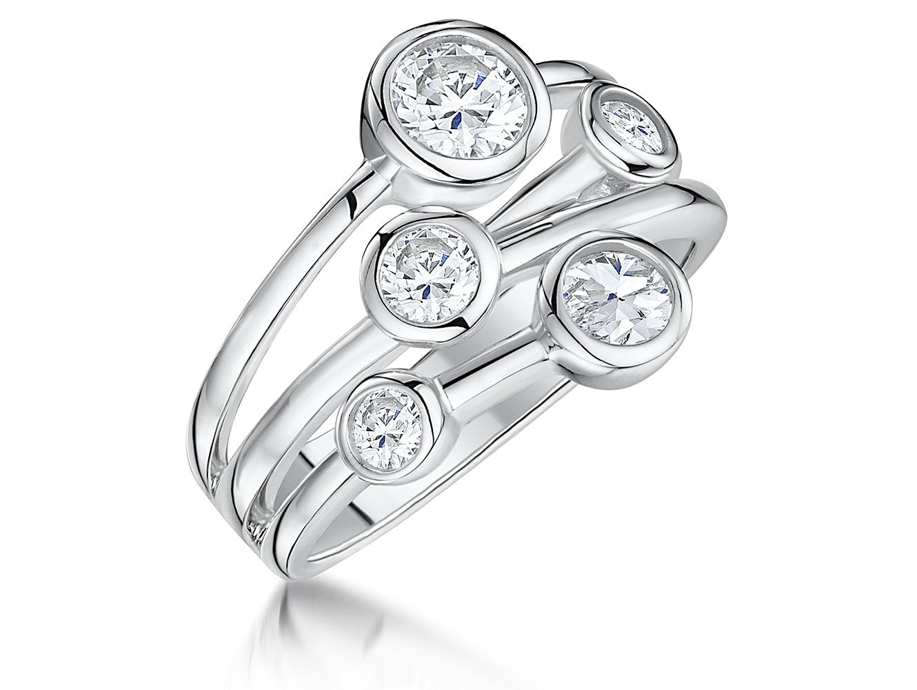 925 Sterling Silver 5 Stone Bubble Bezel Ring | Premium Cubic Zirconia