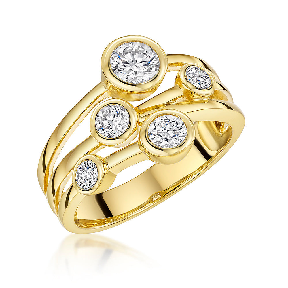 Gold Vermeil 5 Stone Cubic Zirconia Bubble Ring
