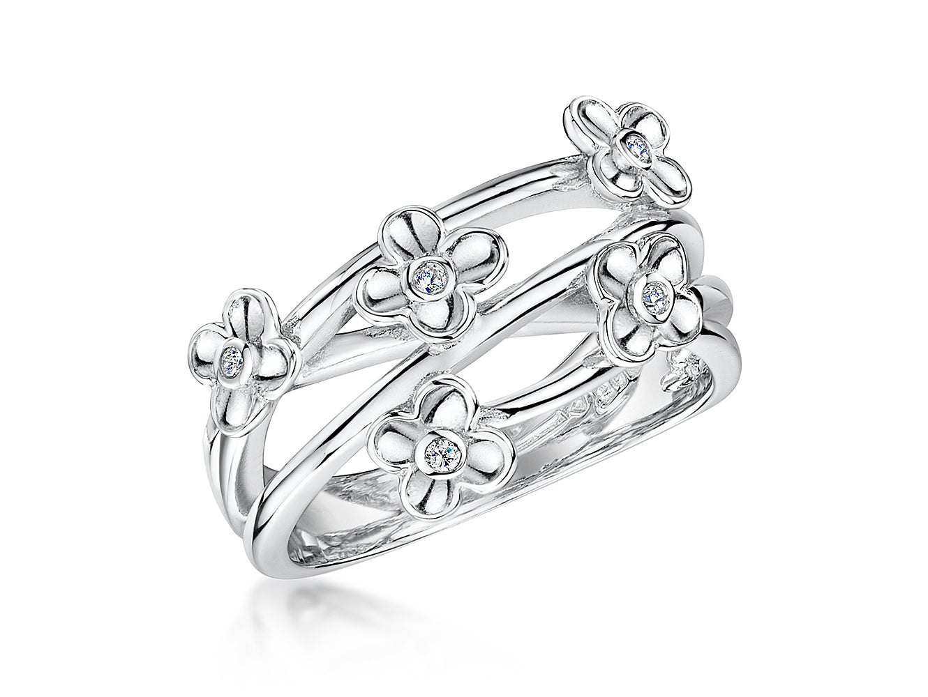 Sterling Silver Cubic Zirconia Flower Ring