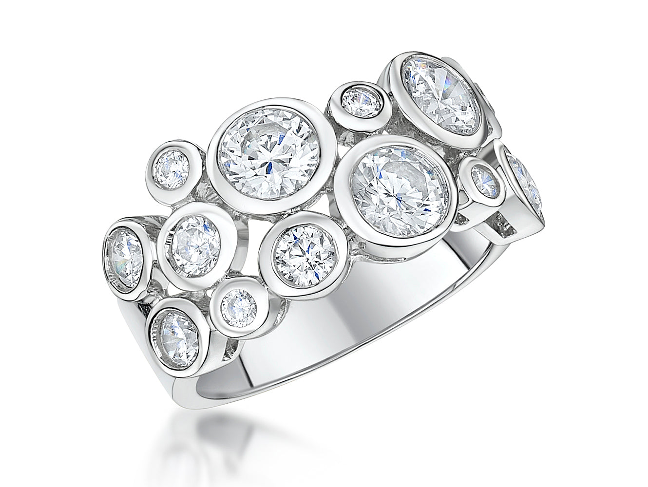 Sterling Silver 13 Stone Cubic Zirconia Bubble Ring