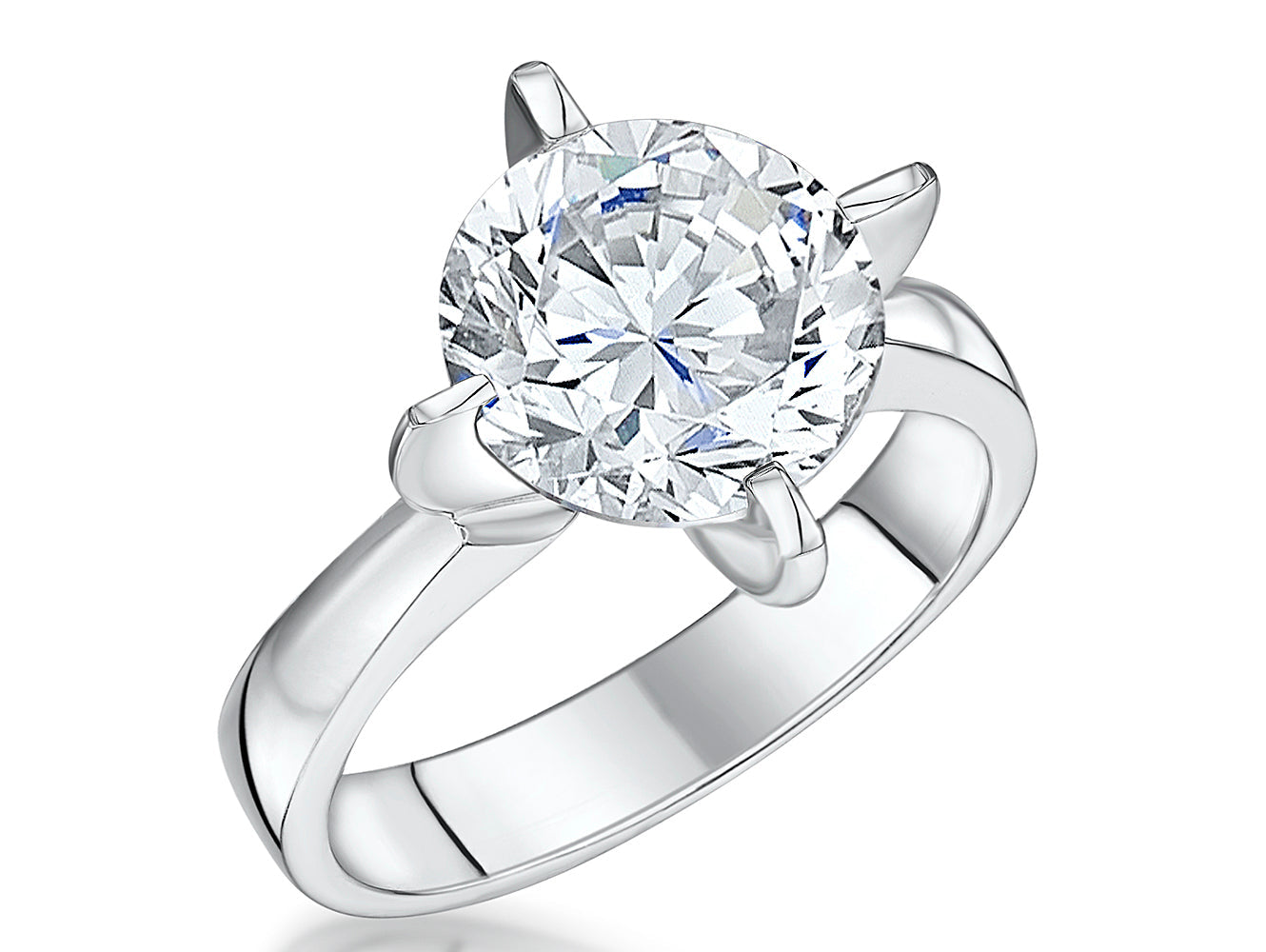 Sterling Silver Solitaire 3.8 ct Large Four Claw Ring