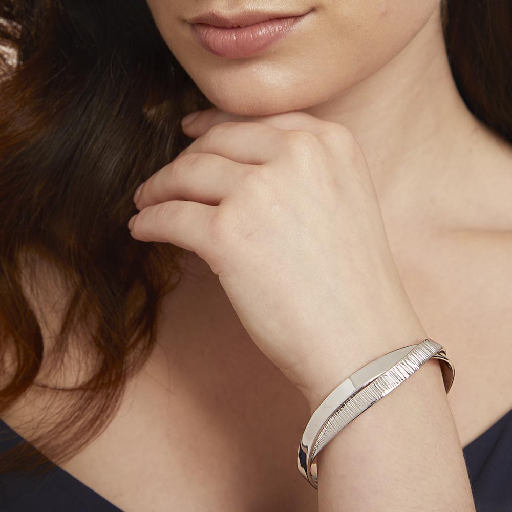 Sterling Silver Overlapping Textured Heavy Bangle