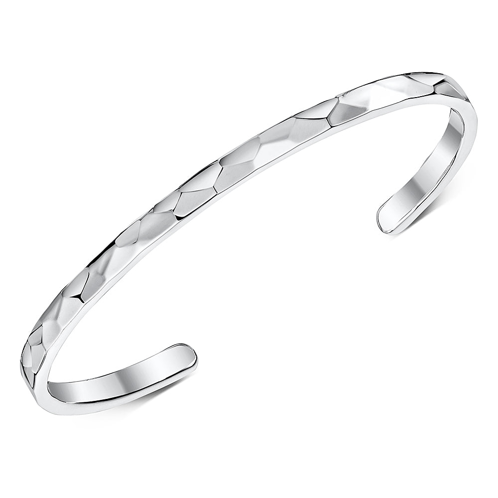 Sterling Silver Faceted Hammered Cuff Bangle
