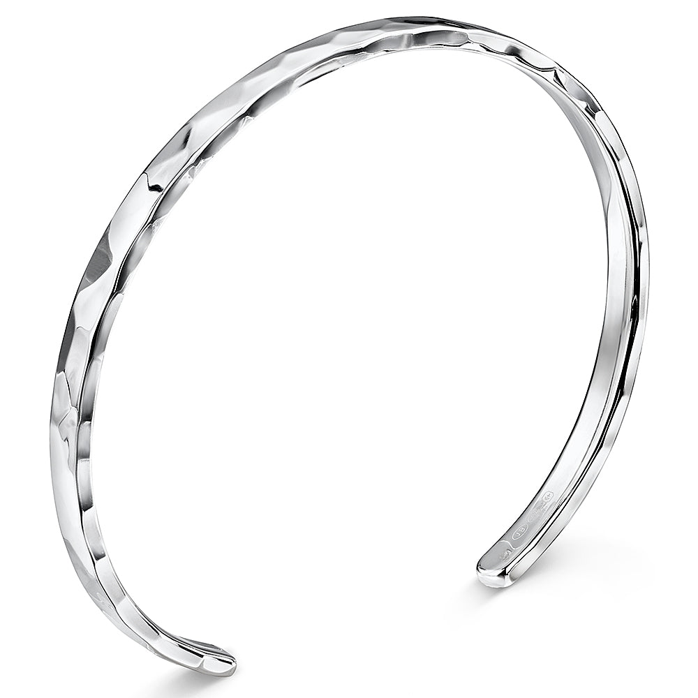 Sterling Silver Faceted Hammered Cuff Bangle