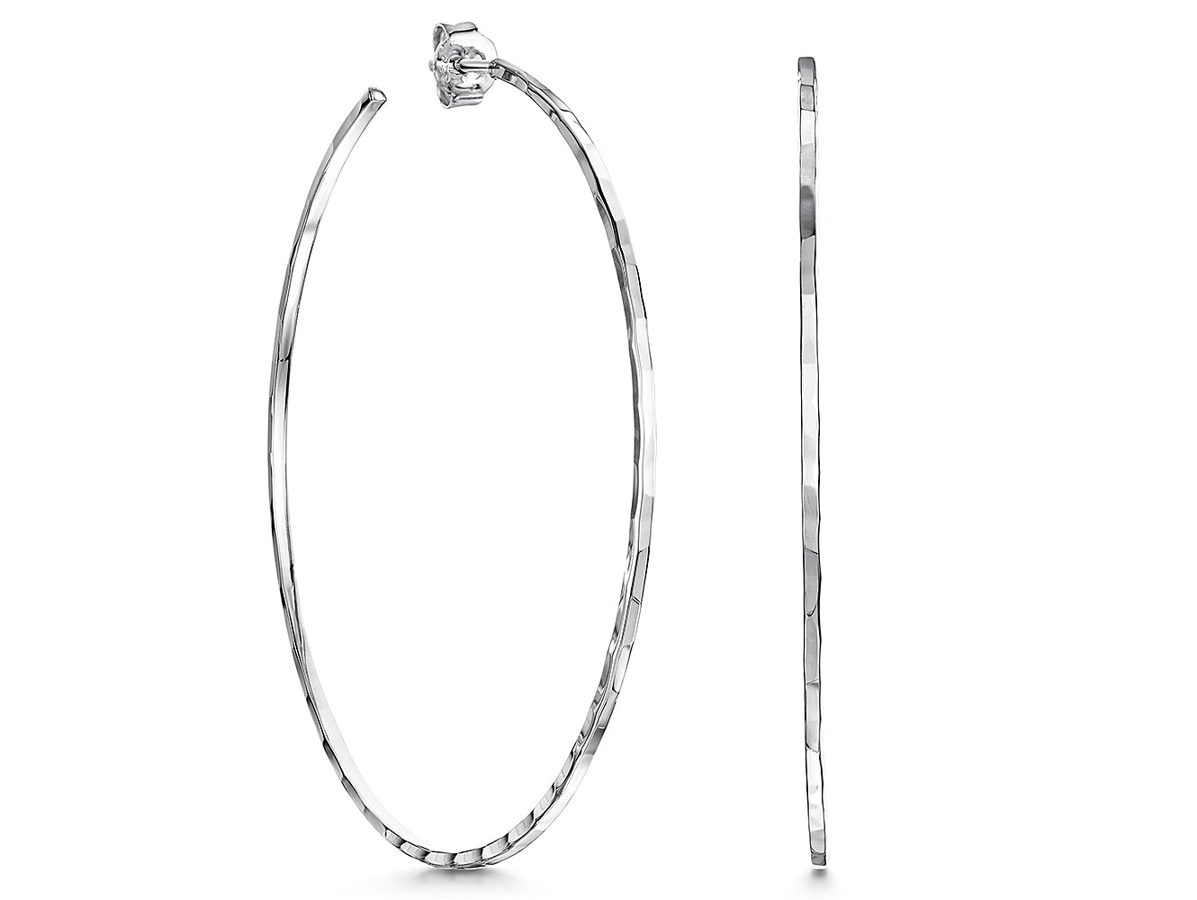 Sterling Silver Faceted Large Hoop Earrings